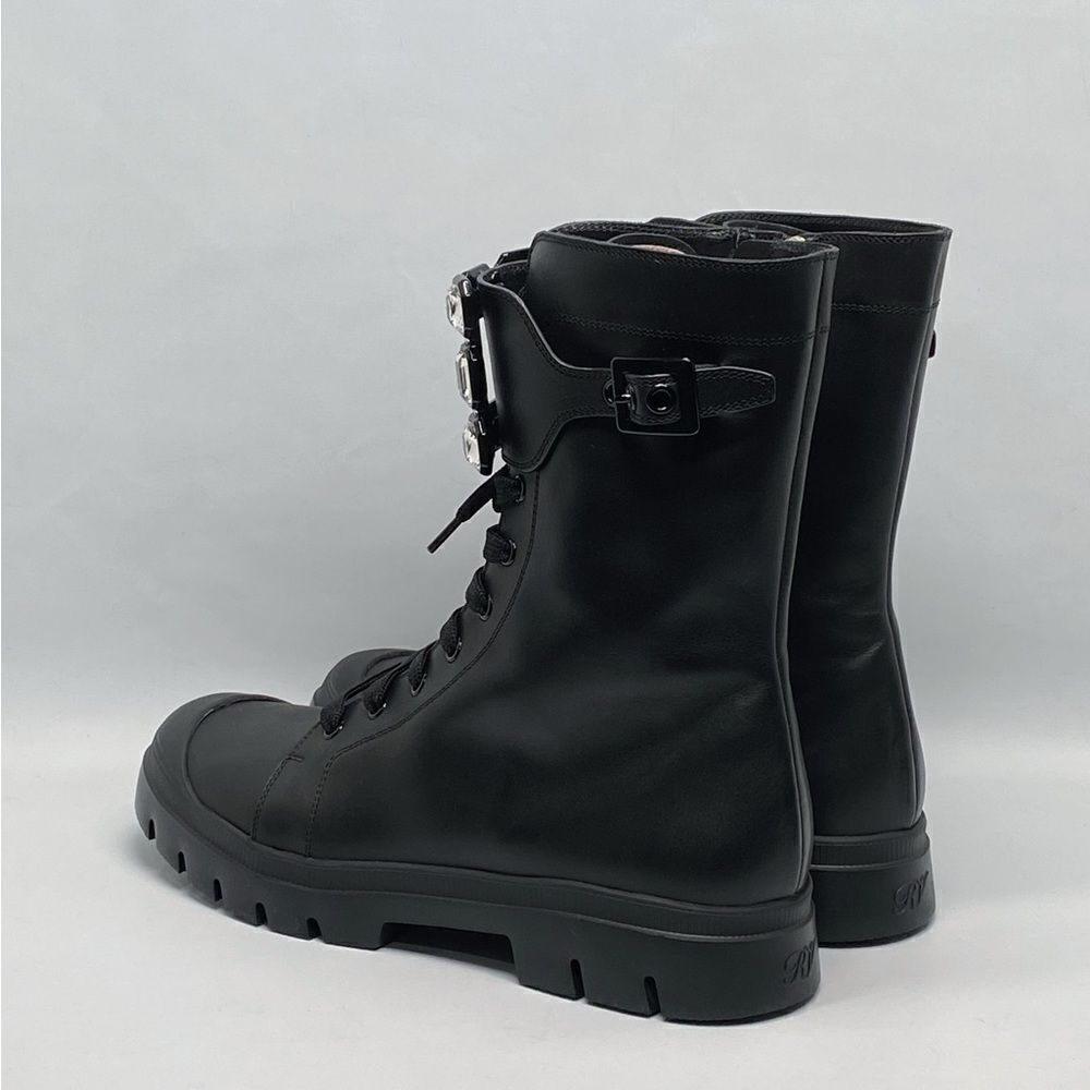 Roger Vivier Walkyviv Calfskin Crystal-Buckle Mid Boots size 41.5 - Picture 6 of 15